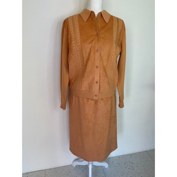 St.Croix Knits Skirt Set Womens Size 12 Wool Ultrasuede Cardigan Peach Toffee - Picture 11 of 15